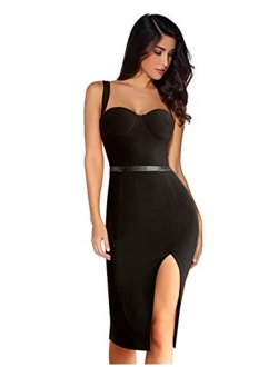 meilun Womens Deep V Neck Strappy Splitting Club Party Bandage Dress