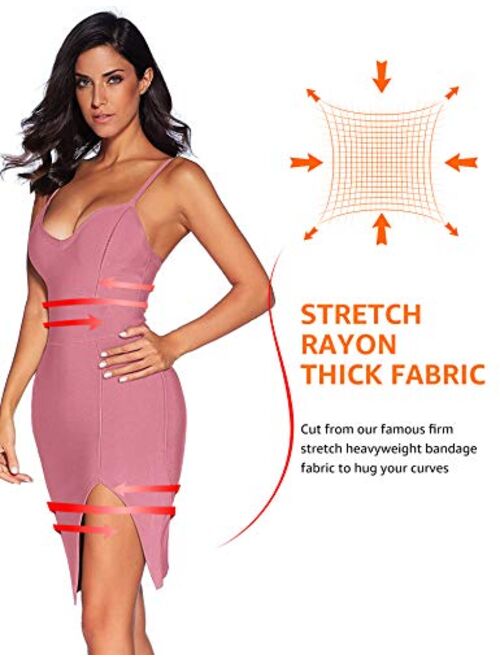 meilun Womens Deep V Neck Strappy Splitting Club Party Bandage Dress