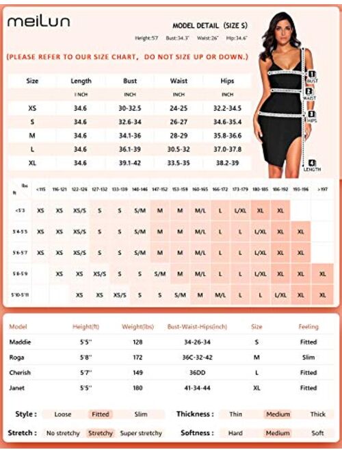 meilun Womens Deep V Neck Strappy Splitting Club Party Bandage Dress