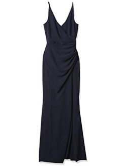 Dress the Population Women's Jordan Plunging Drape Front Sleeveless Long Gown with Slit