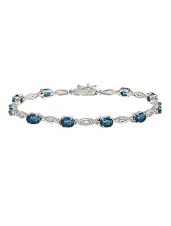 Sterling Silver Genuine, Created or Simulated Gemstone Oval-Cut Swirl Tennis Bracelet