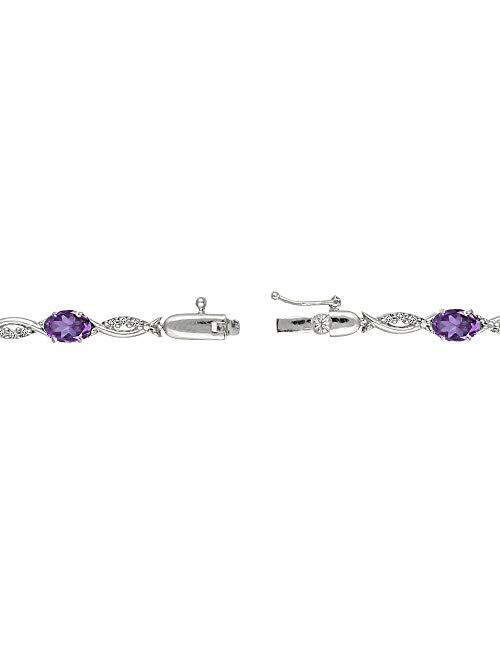 Sterling Silver Genuine, Created or Simulated Gemstone Oval-Cut Swirl Tennis Bracelet