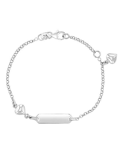 925 Sterling Silver Girls Adjustable Heart ID Bracelet Identification Toddler