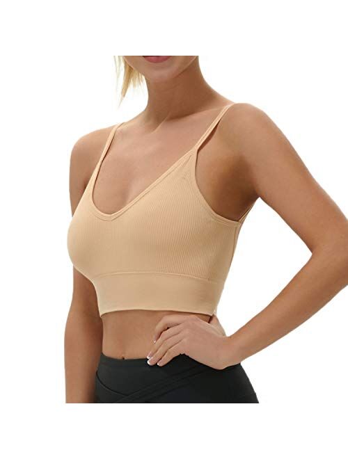 JUST BEHAVIOR Low Back Bra Comfort V Neck Cami Crop Low Back Workout Tops for Women