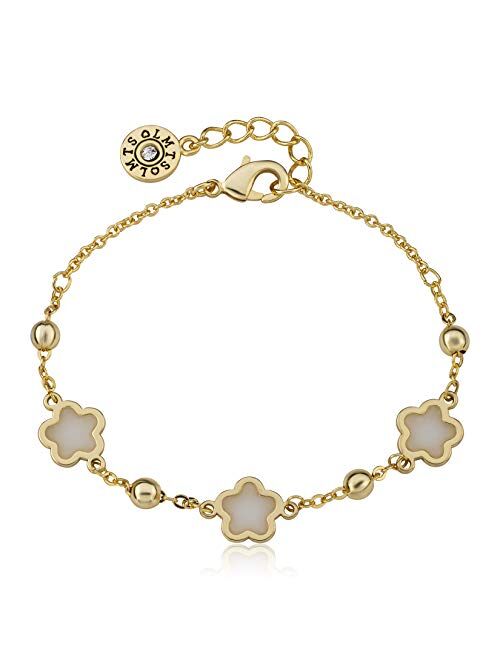 Little Miss Twin Stars Girls Jewelry - 14k Gold-Plated Transparent Triple Flower Chain Bracelet - Hypoallergenic and Nickel Free for Sensitive Skin