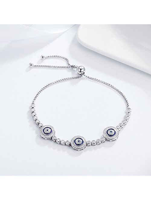 WOSTU Mother's Day Bracelets for Women 925 Sterling Silver Cubic Zirconia Evil Eye Tennis Bracelets