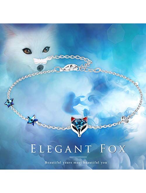 PLATO H Fox Bracelet Thin Fine Chain for Women Girls Blue Crystal Animal Jewelry with Gift Box