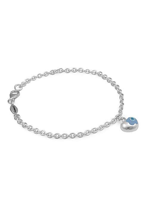 Sterling Silver Simulated Birthstone Enamel Flower Heart Charm Girls Bracelet