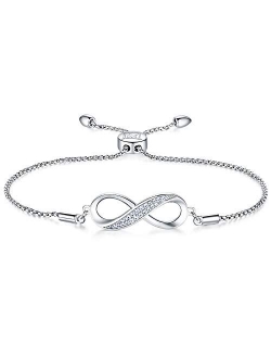 NINAMAID Silver Infinity Endless Love Bracelet for Women Girl Jewelry Gift with Sparking Crystal Bangle Bracelets for Friendship/Sister/Mother/Daughter