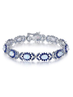 Barzel 18K White Gold or Rose Gold Plated Created Opal Tennis Bracelet