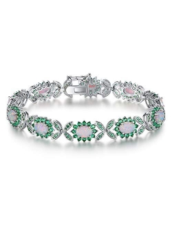 Barzel 18K White Gold or Rose Gold Plated Created Opal Tennis Bracelet