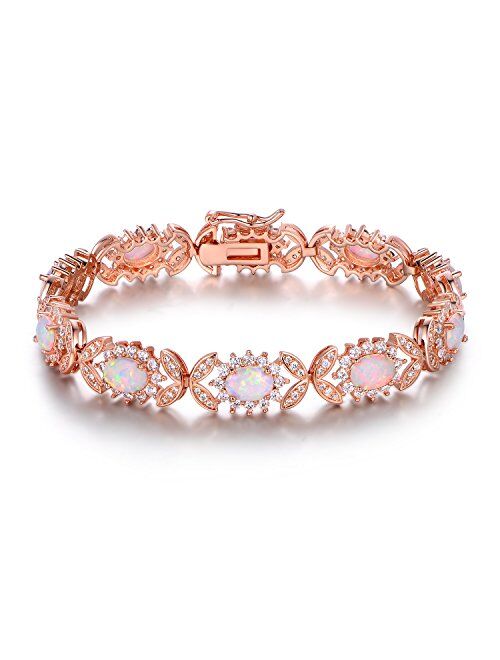 Barzel 18K White Gold or Rose Gold Plated Created Opal Tennis Bracelet