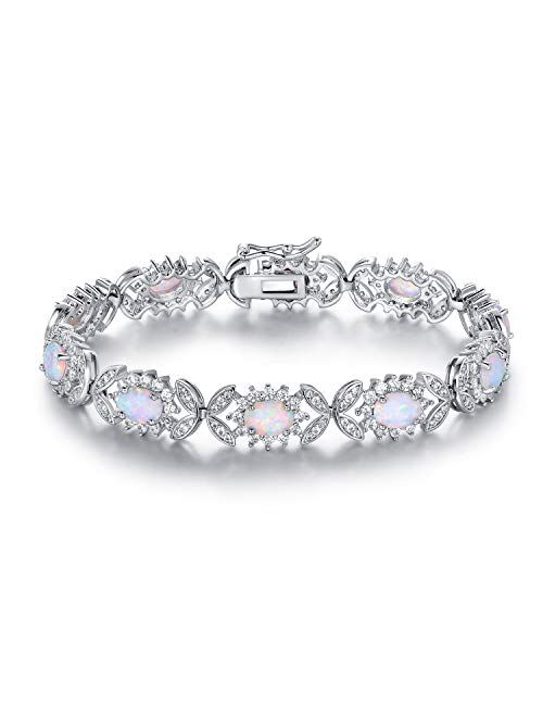 Barzel 18K White Gold or Rose Gold Plated Created Opal Tennis Bracelet