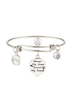 Sister Friend Expandable Charm Inspirational Bangle Bracelets Always My Sister Forever My Friend