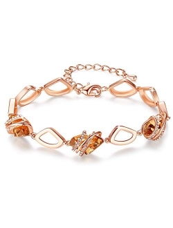 Leafael Wish Stone Link Charm Bracelet with Birthstone Crystals, Rose Gold Plated or Silver-Tone, 7"+2"