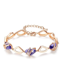 Leafael Wish Stone Link Charm Bracelet with Birthstone Crystals, Rose Gold Plated or Silver-Tone, 7"+2"