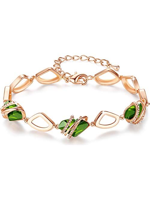 Leafael Wish Stone Link Charm Bracelet with Birthstone Crystals, Rose Gold Plated or Silver-Tone, 7"+2"