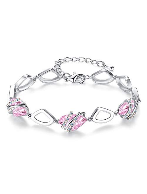 Leafael Wish Stone Link Charm Bracelet with Birthstone Crystals, Rose Gold Plated or Silver-Tone, 7"+2"