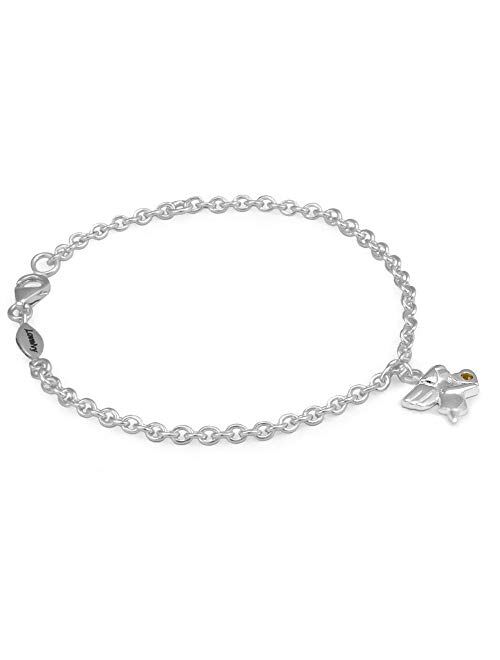 Girls Sterling Silver Simulated Birthstone Angel Charm Adjustable Bracelet