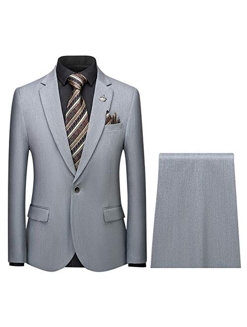 Cloudstyle Mens 2 Piece Formal Suits Slim Fit 1 Button Dress Tux Suit Jacket Solid Outfit