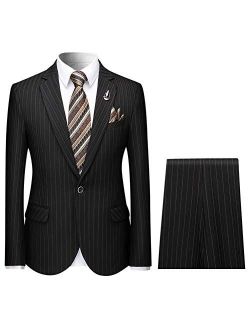 Mens 2 Piece Stripe Suits Slim Fit 1 Button Wedding Dress Suit Formal Outfit