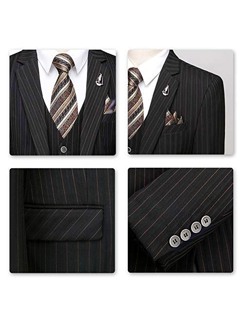 Cloudstyle Mens 2 Piece Stripe Suits Slim Fit 1 Button Wedding Dress Suit Formal Outfit