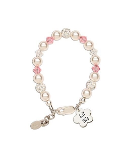 Children's Sterling Silver 'Big Sis' or 'Lil Sis' Bracelet with High End Simulated Pearls and Crystals for Matching Sister Gifts