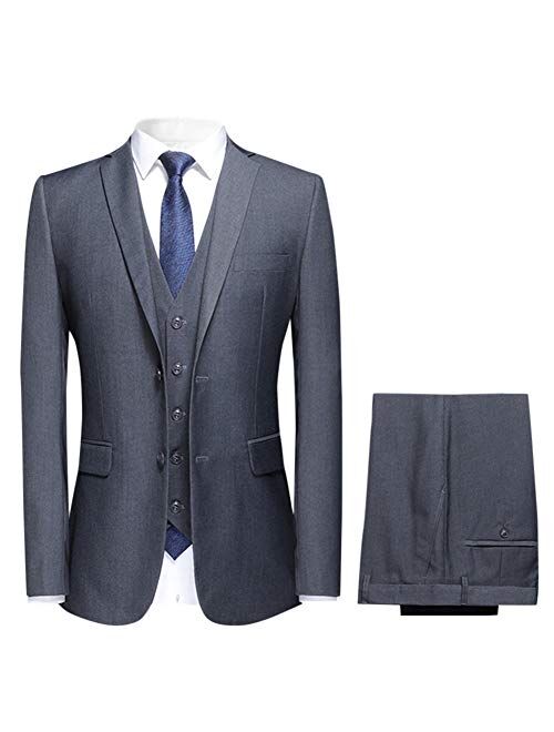 Mens 3 Piece Solid Suit Set Classic Fit Formal 2 Button Tux Dress Suits