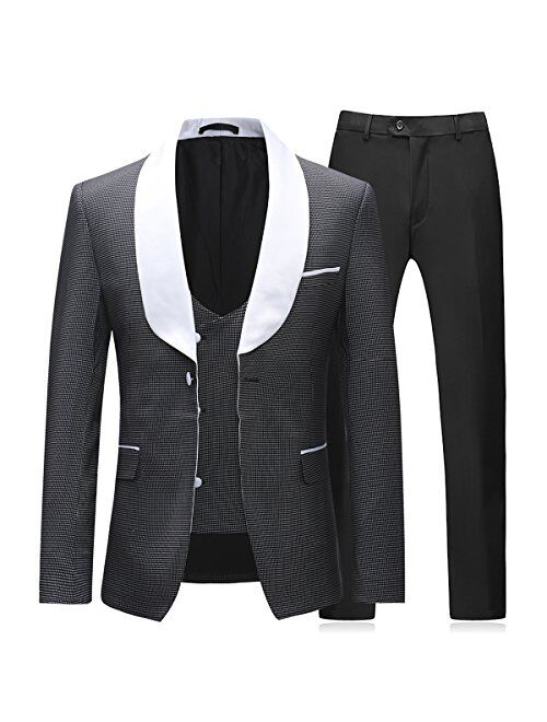 Cloudstyle Mens 3 Piece Tuxedos Slim Fit Dress Suits Shawl Collar Formal Outfit