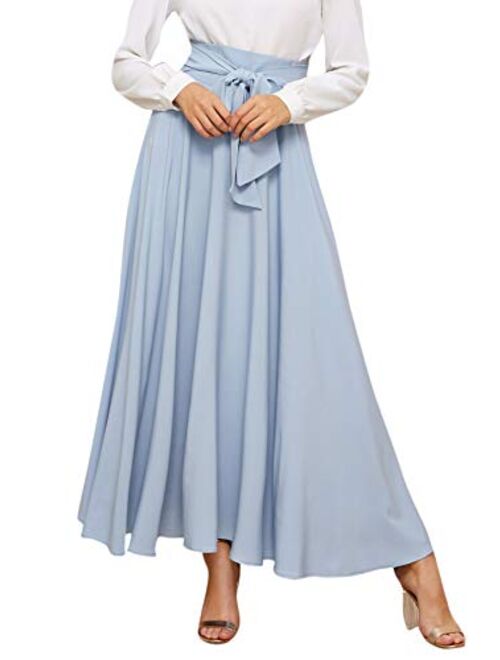 SweatyRocks Women's Elegant High Waist Skirt Tie Front Pleated Maxi Skirts