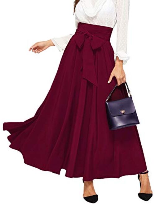 SweatyRocks Women's Elegant High Waist Skirt Tie Front Pleated Maxi Skirts