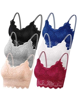 PAXCOO 6 Pcs Lace Bralette for Women, Lace Bralette Padded Lace Bandeau Bra with Straps for Women Girls