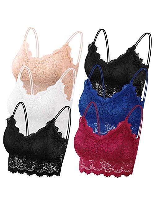 PAXCOO 6 Pcs Lace Bralette for Women, Lace Bralette Padded Lace Bandeau Bra with Straps for Women Girls