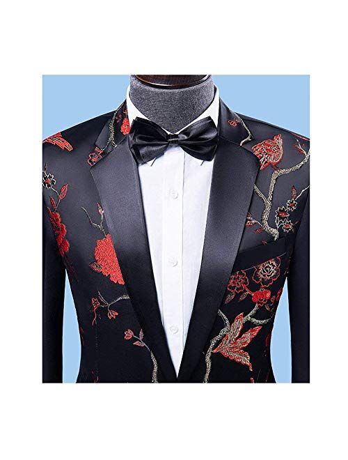 Mens 2-Piece Suits One Button Floral Blazer Dinner Jacket and Pants