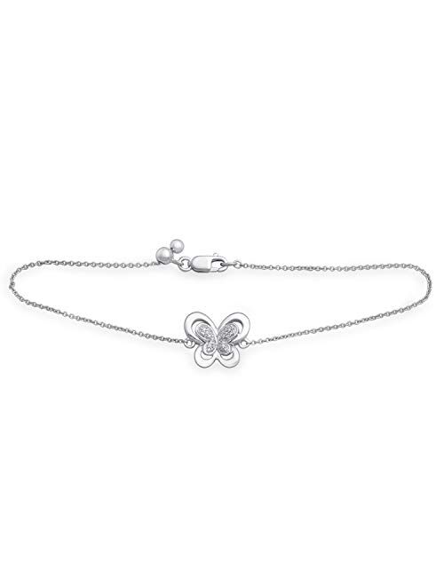 Jewelili Sterling Silver Natural White Round Diamond Accent Butterfly Bracelet, 7.25"