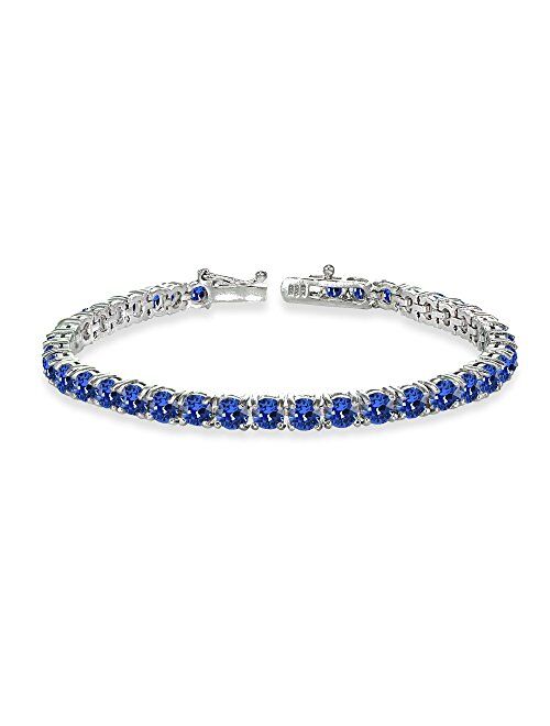 GemStar USA Sterling Silver 4mm Round-Cut Classic Bracelet Made with Swarovski Crystals