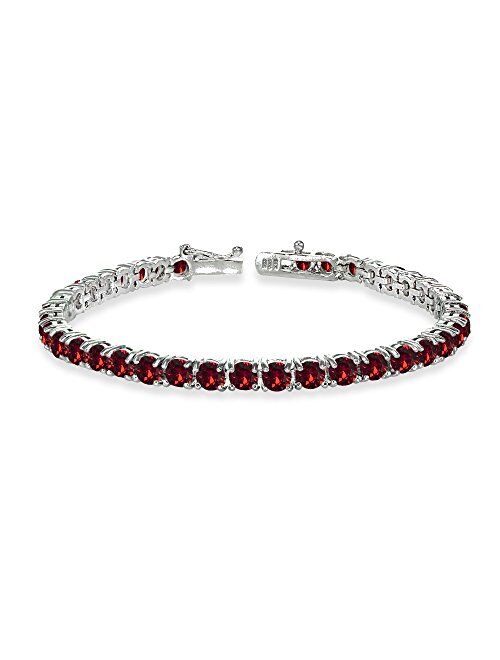 GemStar USA Sterling Silver 4mm Round-Cut Classic Bracelet Made with Swarovski Crystals