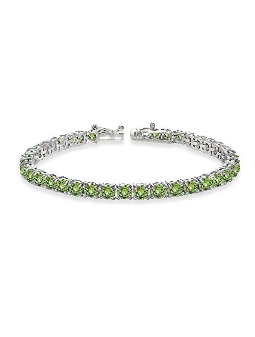 GemStar USA Sterling Silver 4mm Round-Cut Classic Bracelet Made with Swarovski Crystals