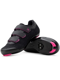 Tommaso Pista Aria Knit Women's Indoor Cycling Class Ready Shoe and Bundle with Compatible Cleat, Look Delta, SPD - Black, Pink, Grey, Blue