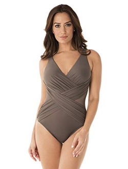 Women's Swimwear Illusionists Crossover V-Neckline Soft Cup Tummy Control One Piece Swimsuit