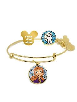 Disney Parks Anna and Elsa Sister's Love - Double Sided Charm Bangle - Charm Bracelet Jewelry Gift (Gold Finish)