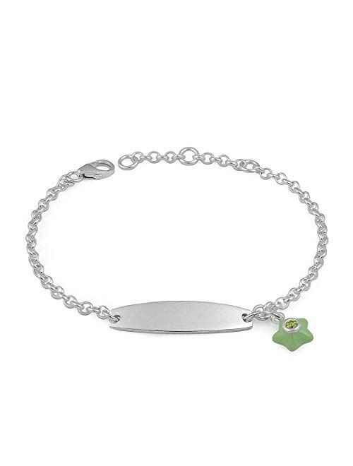 Sterling Silver Simulated Birthstone enamel Star Charm ID Bracelet For Girls