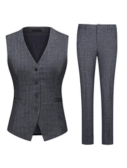 YUNCLOS Women's 2 Piece Vest Set V-Neck Skinny Waistcoat and Suit Pants