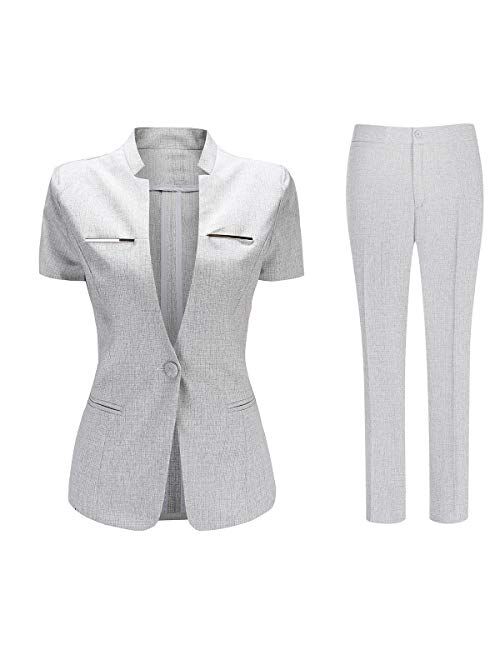 Women's 2 Piece Business Office Suit Set One Button Blazer Jacket and Suit Pants