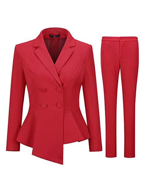 YUNCLOS Women's Double Breasted 2 Piece Suit Set 2 Button Blazer Jacket and Pants