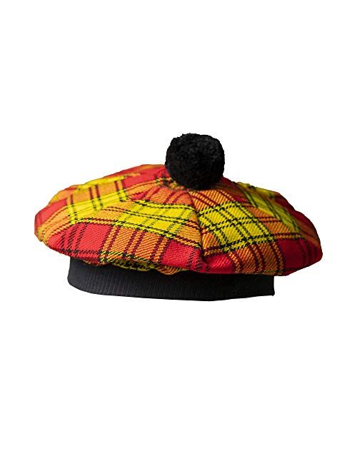 Scottish Traditional Tam o' Shanter Flat Bonnet Kilt Tammy Hat One Size in Many Tartans and Solid Colors Winter Hat