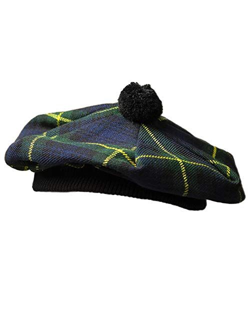 Scottish Traditional Tam o' Shanter Flat Bonnet Kilt Tammy Hat One Size in Many Tartans and Solid Colors Winter Hat