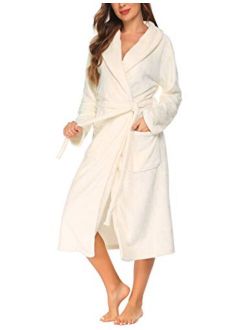 Fleece Robe Women Thick Bathrobe Plush Shower Robes Soft Lounge Robe Classic Winter Robe Warm Sleepwear