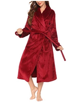 Fleece Robe Women Thick Bathrobe Plush Shower Robes Soft Lounge Robe Classic Winter Robe Warm Sleepwear