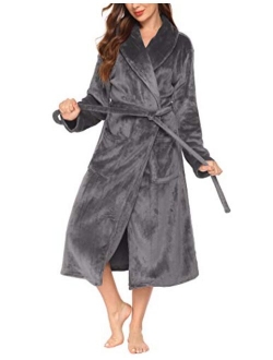 Fleece Robe Women Thick Bathrobe Plush Shower Robes Soft Lounge Robe Classic Winter Robe Warm Sleepwear